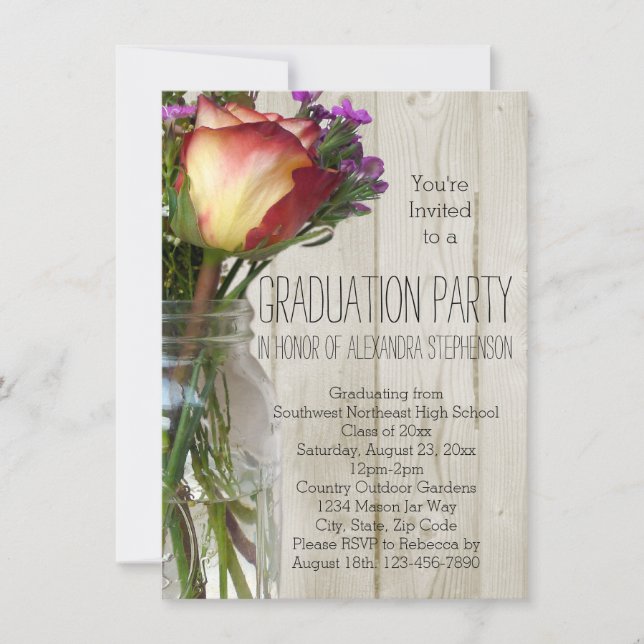 Mason Jar Blume Graduation Party Einladung (Vorderseite)