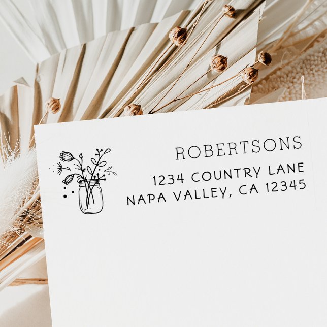 Mason Jar Blume | Rücksendeadresse von Familiennam Gummistempel (Von Creator hochgeladen)