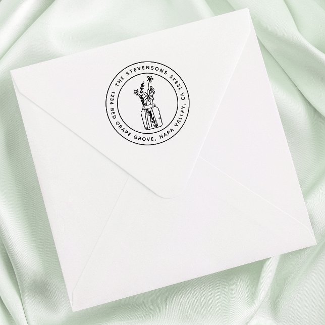 Mason Jar & Blume Rundname & Rücksendeadresse Permastempel (Von Creator hochgeladen)