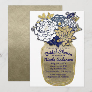 Mason Jar Blume Rustic Blue Gold Floral Bridal Einladung