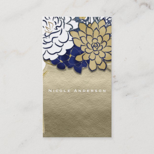 Mason Jar Blume Rustic Blue Gold Floral Chic Visitenkarte (Vorderseite)