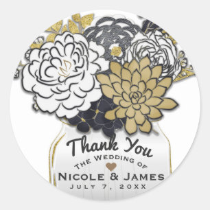 Mason Jar Blume Rustic Grau Gold Floral Gefallen Runder Aufkleber