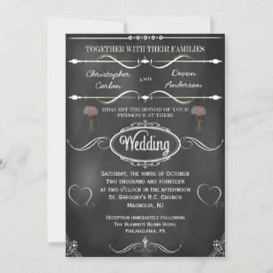 Mason Jar, Blume und Hearts Chalkboard Wedding Einladung