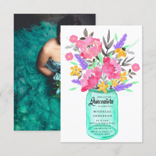 Mason Jar Blumenstrauß Quinceanera-Fotokarte Einladung