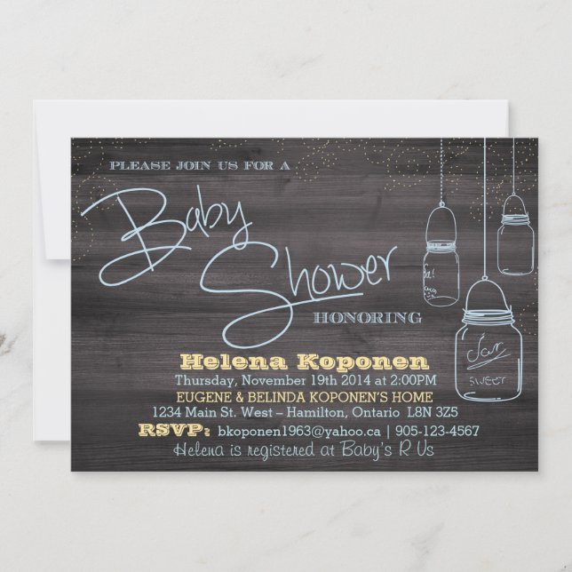 Mason Jar Boy Baby shower Invitation (Devant)