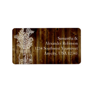 Mason Jar Briefmarke auf dem dunklen Holzplaner Adressaufkleber