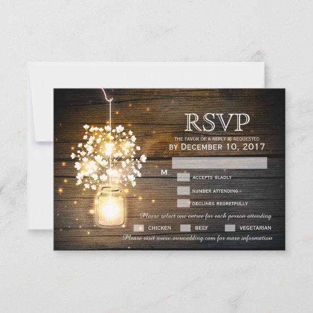 Mason Jar brillant Lights floral carte RSVP (Devant)