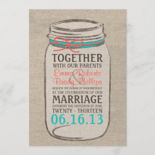 Mason Jar Burlap Rustic Wedding Einladung