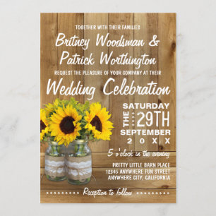 Mason Jar Burlap Sonnenblumen Einladungen für Hoch