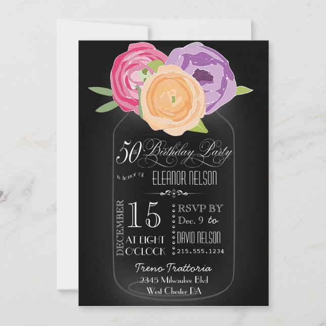 Mason Jar Chalkboard 50e anniversaire Invitation (Devant)