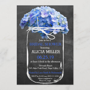 Mason Jar Chalkboard Blue Hydrangeas Brautparty Einladung