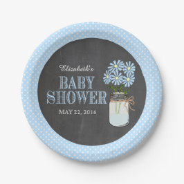 Mason Jar Chalkboard Look Blue Dots Baby Dusche Pappteller