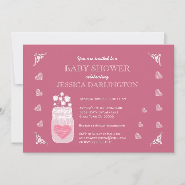 Mason Jar Chalkboard Rustic Baby Shower A01E Einladung (Vorderseite)
