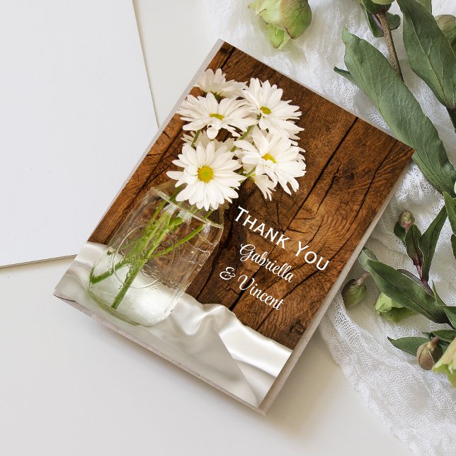 Mason Jar Daisies Country Barn Wedding Vielen Dank Dankeskarte (Von Creator hochgeladen)