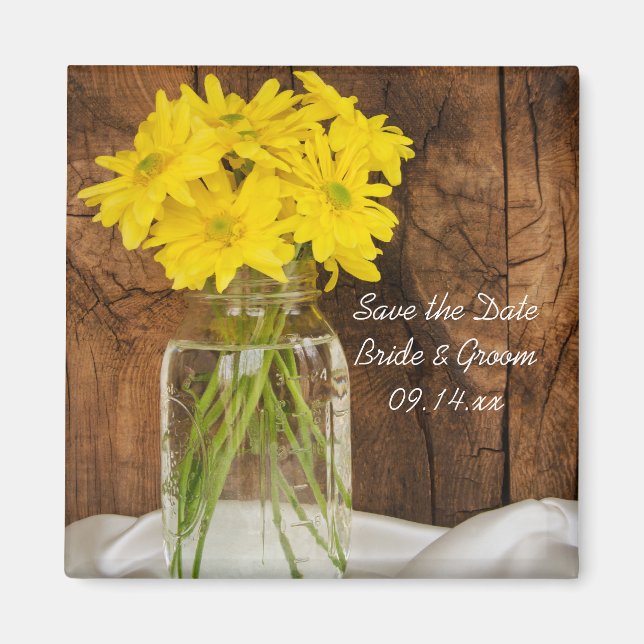 Mason Jar Daisies Country Wedding Save the Date Magnet (Vorne)