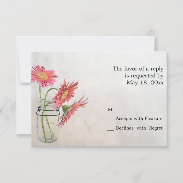 Mason Jar Daisies RSVP Cards (Vorderseite)