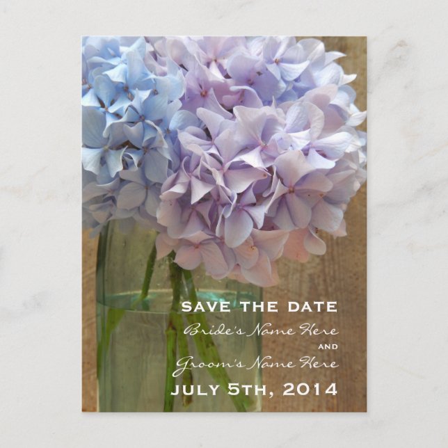 Mason Jar De Hydrangeas Enregistrer La Date Carte  (Devant)