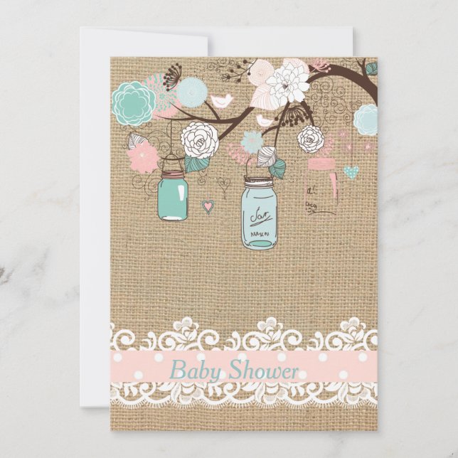Mason Jar et Burlap Baby shower Invitation (Devant)