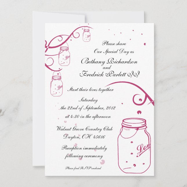Mason Jar et Firefly Faire-part de mariage - Fushi (Devant)