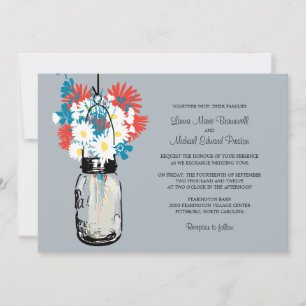 Mason Jar et invitations de mariage Fleurs sauvage
