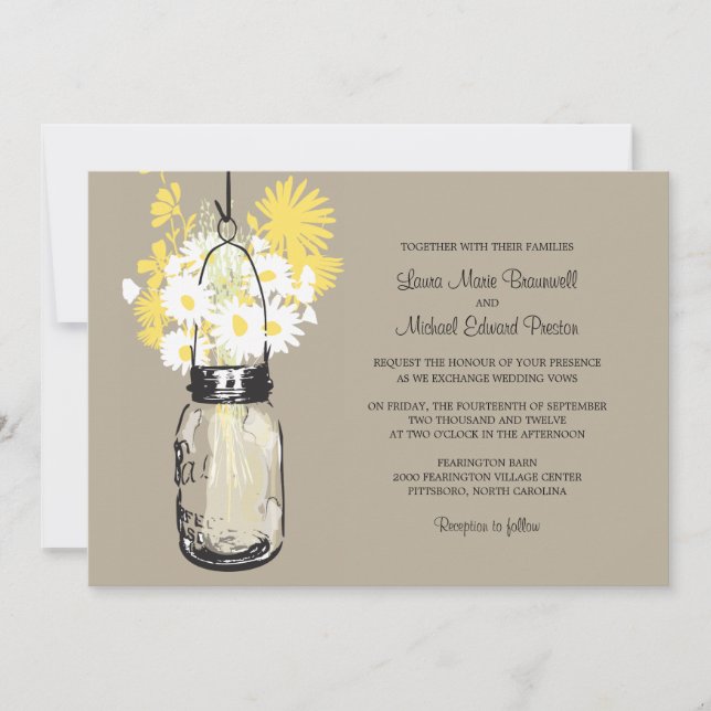 Mason Jar et invitations de mariage Fleurs sauvage (Devant)