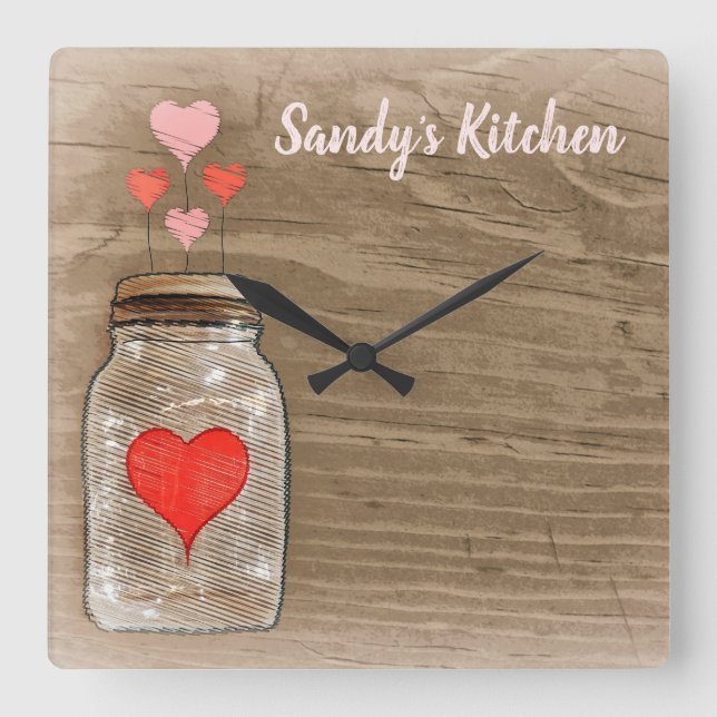 Mason Jar et les coeurs Horloge de cuisine personn (Recto)