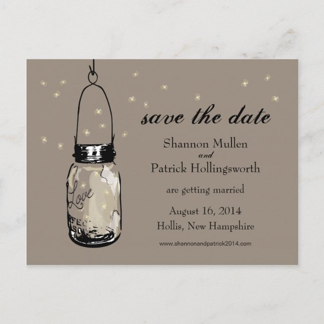 Mason Jar et lucioles Invitations de mariage (Devant)