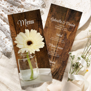 Mason Jar et White Daisy Barn Menu Mariage
