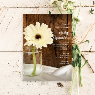 Mason Jar et White Daisy Quinceañera Invitation