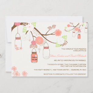 Mason Jar Faire-part de mariage - Corail, Lime, Bl