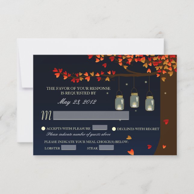 Mason Jar Fireflies Oak Tree UAWG [Optionen zum Es RSVP Karte (Vorderseite)