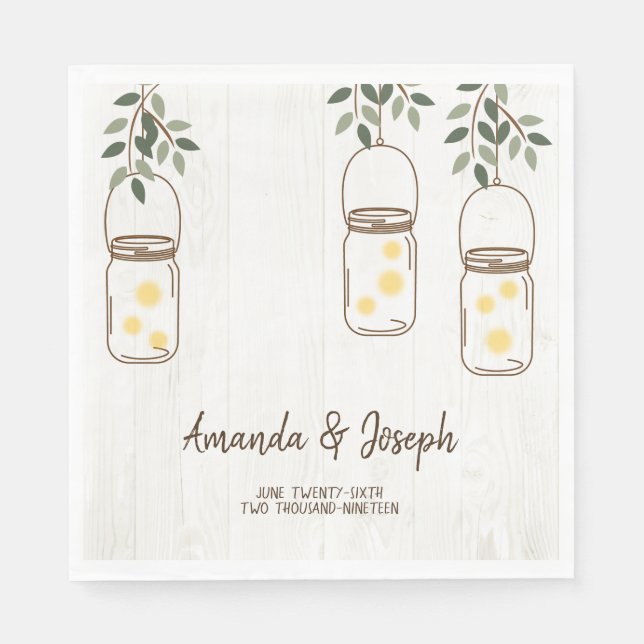 Mason Jar & Fireflies Rustic Wedding Napkins Serviette (Vorderseite)