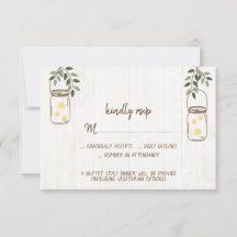 Mason Jar & Fireflies Rustic Wedding RSVP Cards