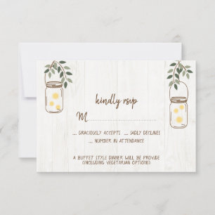 Mason Jar & Fireflies Rustic Wedding RSVP Cards Karte