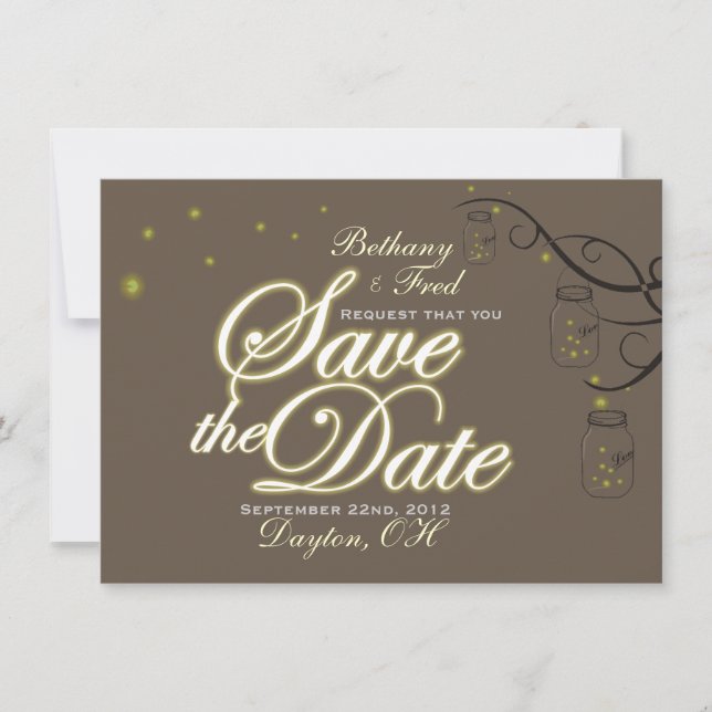 Mason Jar Firefly Blitzing Bug Save the Date (Vorderseite)