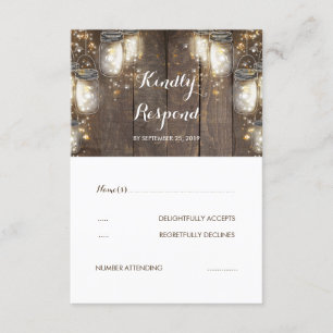 Mason Jar Firefly Lights Rustic Wedding RSVP Karte
