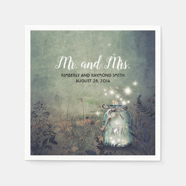 Mason Jar Firefly Lights Rustikale Hochzeit Serviette (Vorderseite)