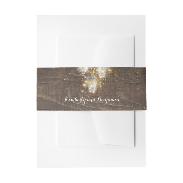 Mason Jar Firefly Lights Rustikales Holz Einladungsbanderole (Vorderseite Beispiel)