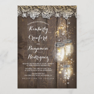 Mason Jar Firefly Lights und Rustikale Hochzeit Einladung