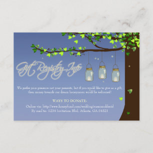 Mason Jar Firefly Oak Tree Gift Registrierungskart Begleitkarte