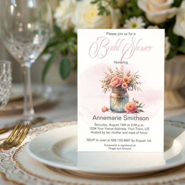 Mason Jar Floral Bouquet Brautparty Einladung (Von Creator hochgeladen)