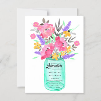 Mason Jar Floral Bouquet Quinceanera Magnetkarte Magneteinladung