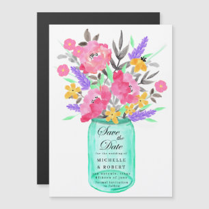 Mason Jar Floral Bouquet Save the Date Magneteinladung