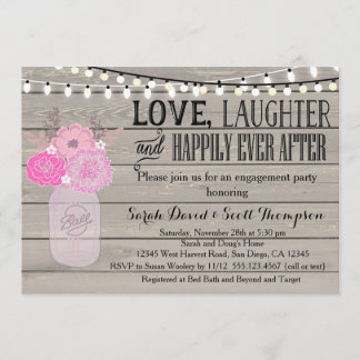 Mason Jar Floral Pink Engagement Part Invitation