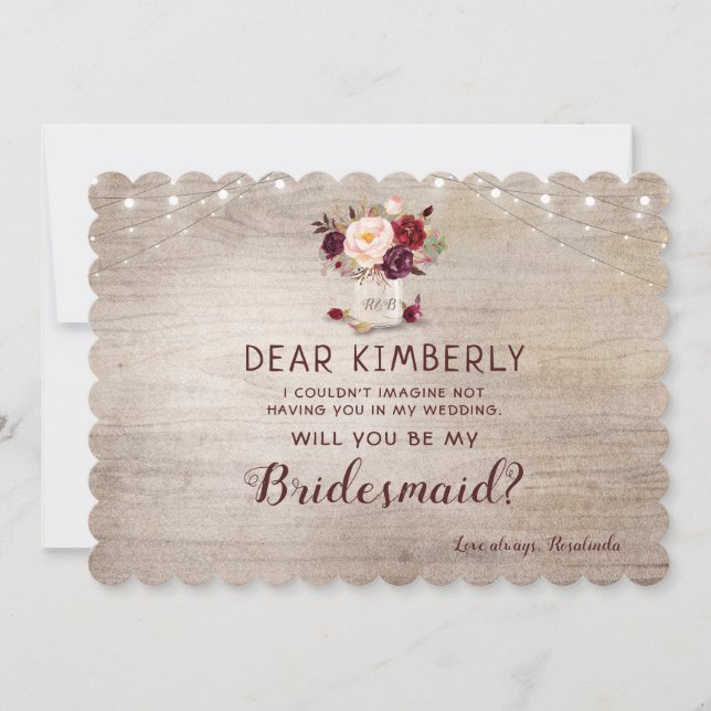Mason Jar Floral Rustic werden Sie meine Bridesmai Einladung (Vorderseite)