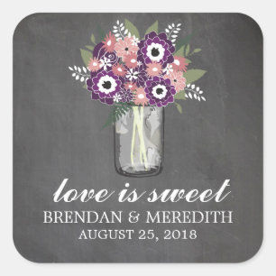 Mason Jar Floral Wedding Quadratischer Aufkleber