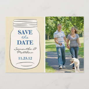 Mason Jar Foto Card - Blau Save The Date