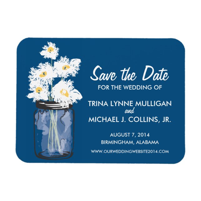 Mason Jar füllte sich Save the Date mit White Dais Magnet (Horizontal)