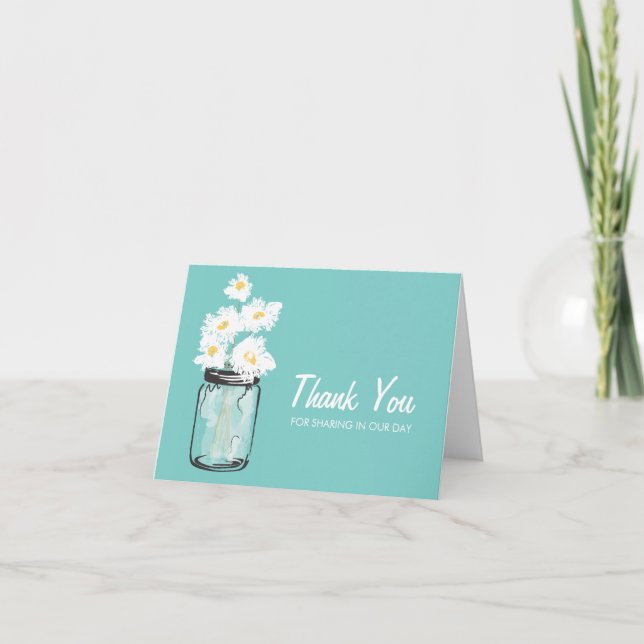 Mason Jar gefüllt mit White Daisies Dankeskarte (Vorderseite)