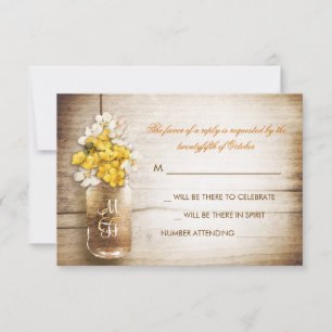 Mason jar & gelbe weiße Blume Hochzeit RSVP Karte